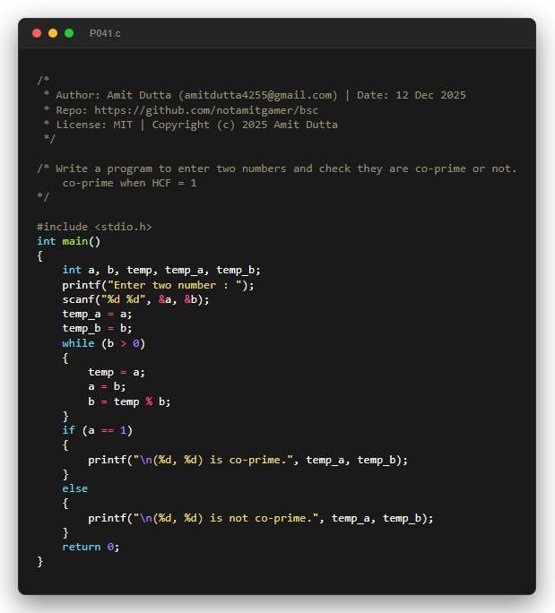 Write a program to enter two numbers and check they are co-prime or not. co-prime when HCF = 1